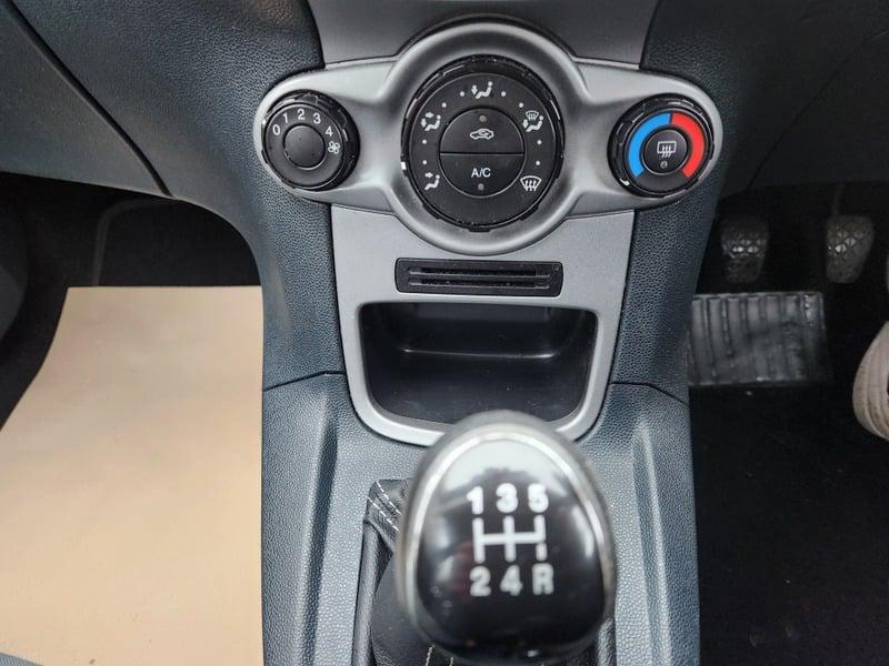 The environmental controls and gear stick of a Ford Fiesta
