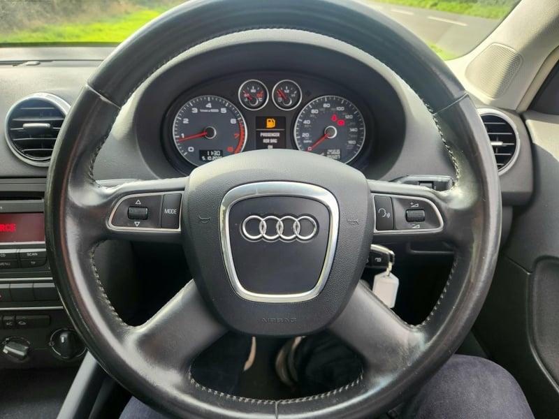 The Steering Wheel of a white Audi A3 Sportback