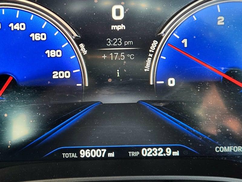The odometer of a BMW 5 Series Touring 520d M Sport Auto