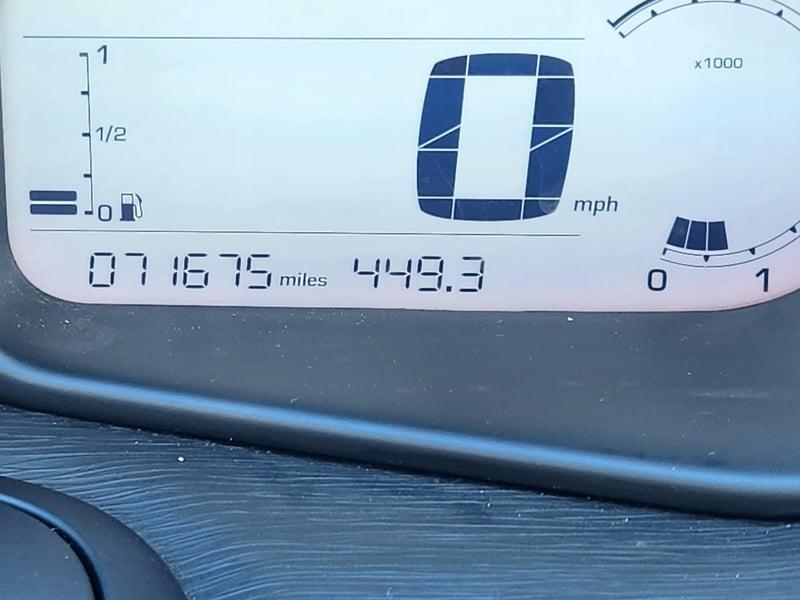 The odometer, speedometer, tachometer, and fuel gauge display of a Citroen C3 Picasso 1.4
