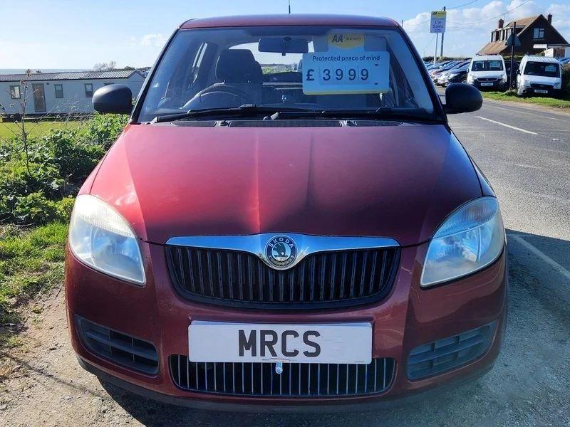 A red Skoda Fabia HTP 1 viewed from the front