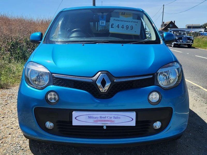 A blue Renault Twingo viewed from the front