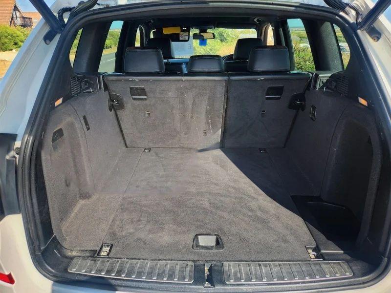 The open boot of a white BMW X3 viewed from the back