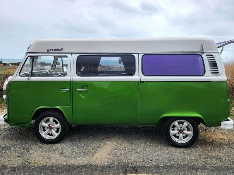 A Volkswagen Camper Van viewed from the passenger side