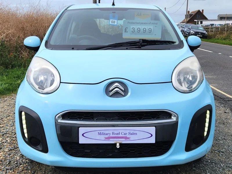 A Botticelli Blue Citroen C1 viewed from the front