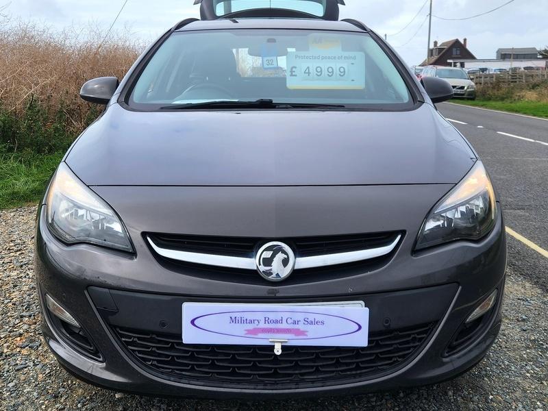 A Grey Vauxhall Astra viewed from the front