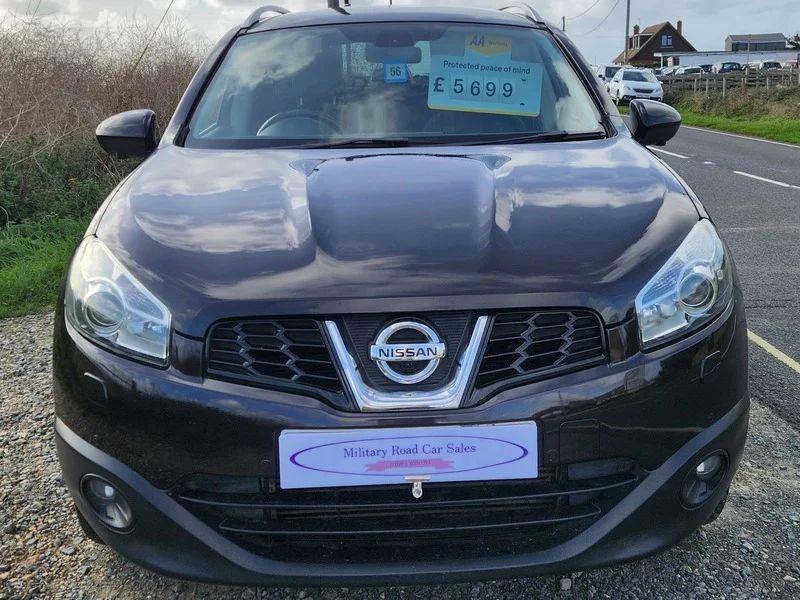 A Nightshade Black Metallic Nissan Qashqai viewed from the front
