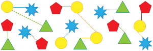 Many colored shaped things linked by strings